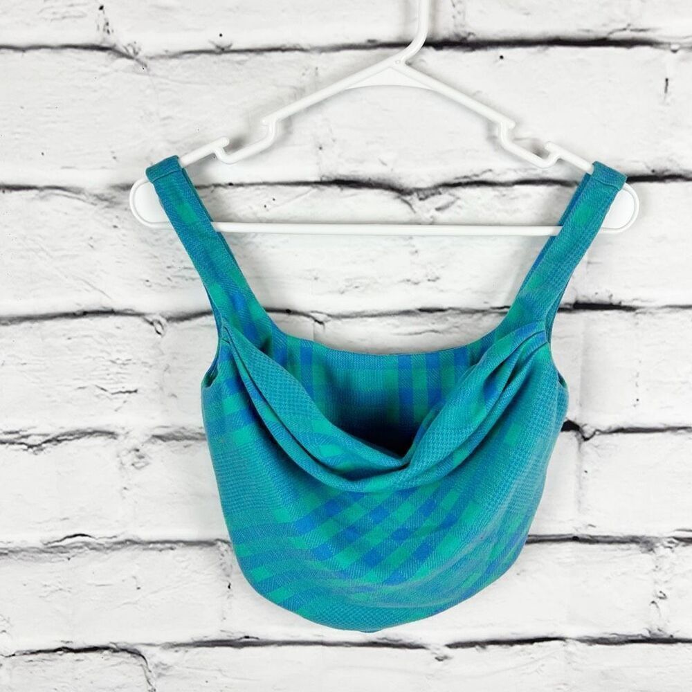 Lovers and Friends Women's Checkered Crop Top Sea Green Blue Size S - Picture 2 of 8